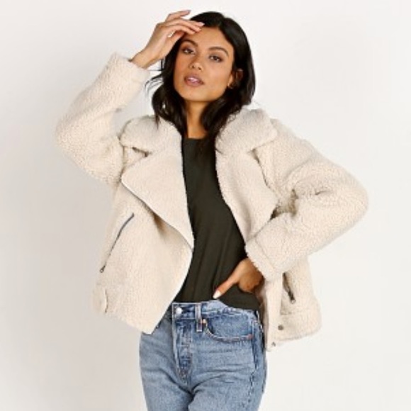 ASTR • Brooklyn Sherpa Ivory Moto Jacket - Picture 2 of 9